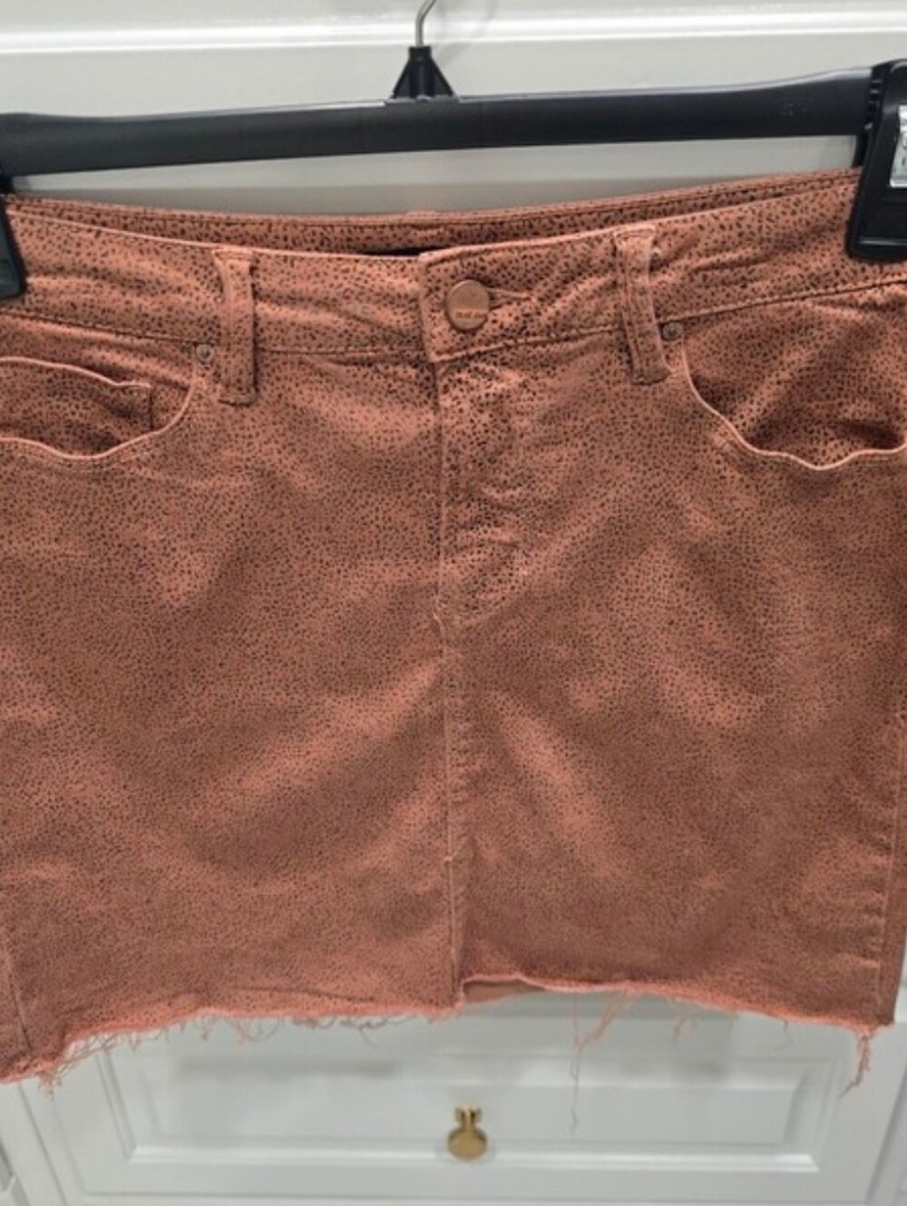 Dear John Western Boho Pink Speckled Raw Hem Denim Mini Skirt - Picture 6 of 7
